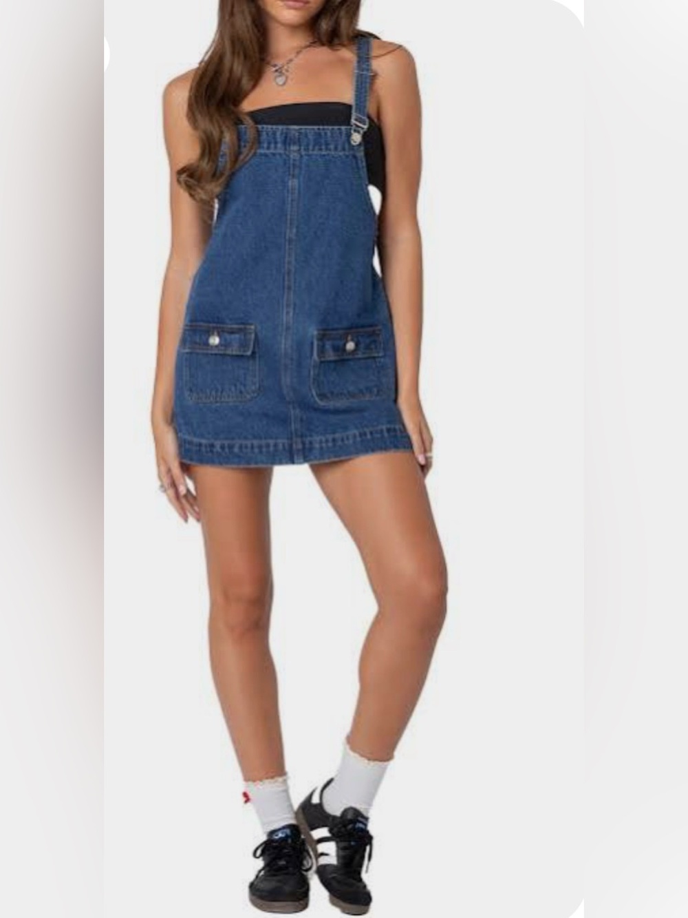 Denim Pinafore Mini Dress - Blue